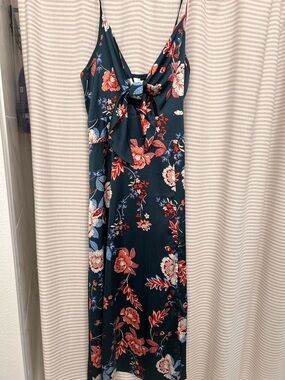 Floral Tie-Front Maxi Dress in Teal and Coral